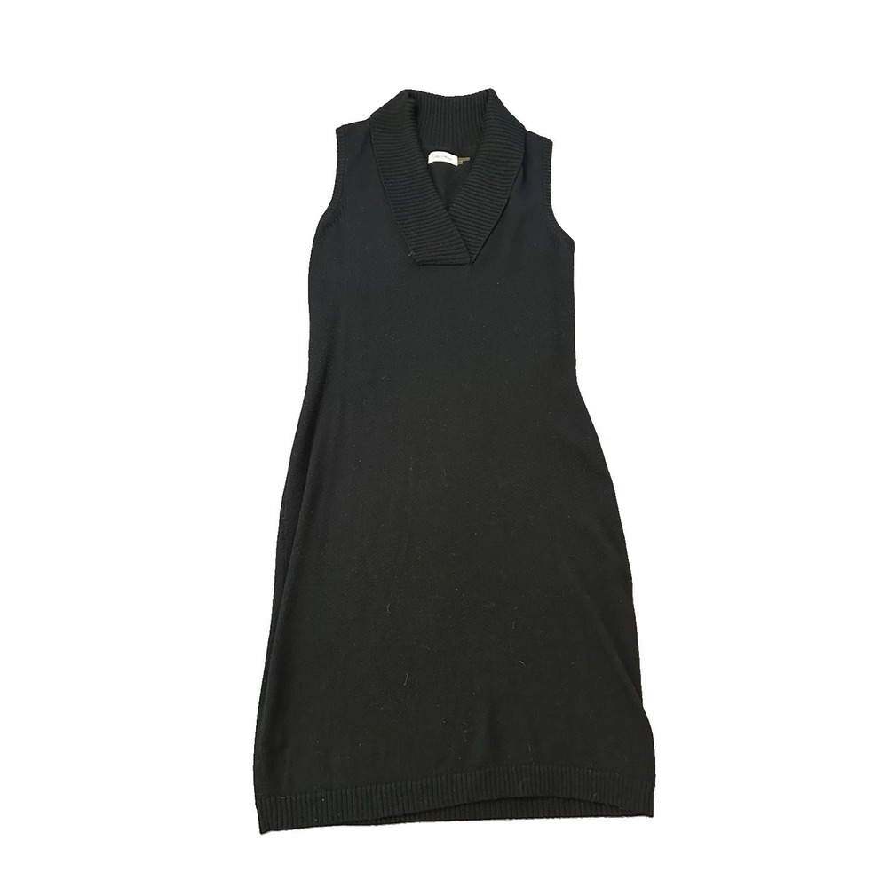 Vintage Calvin Klein Wool Blend Black Sweater Dress Womens S Cowl Neck Office